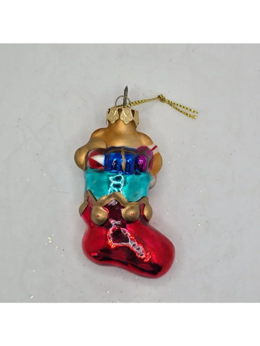 Christmas Ornament Glass Teddy Bear Stocking Thomas Pacconi Museum Series 2003